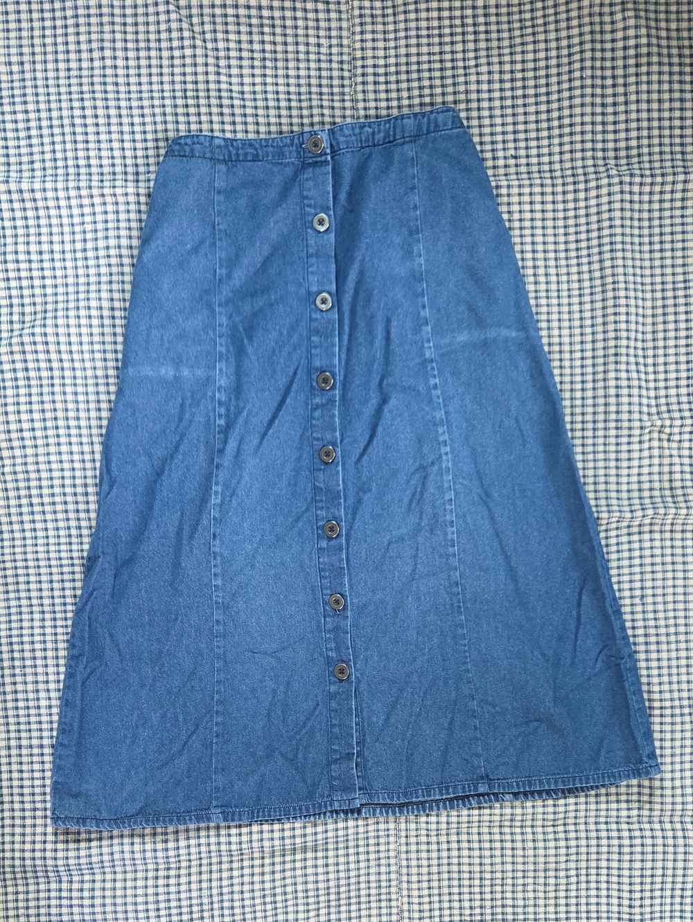 Classic Blue Button-Front Denim Skirt - Women's